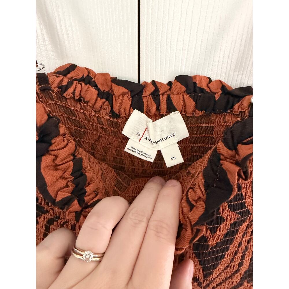 Anthropologie Printed Balloon Leg Jumpsuit Rust Black Smocked Boho Chic Resort - Picture 6 of 9